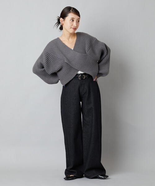 FREAK'S STORE(フリークスストア)の「限定展開 2WAY クロス デザイン ニット プルオーバー(ニット/セーター・レディース・ベージュ/ブラック/チャコールグレー/ナチュラル・フリ-)」の13枚目の写真