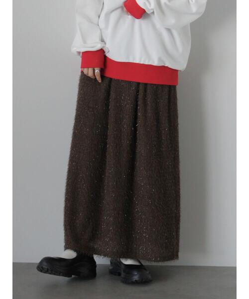 ehka sopo(エヘカソポ)の「フリンジシャギーラメスカート(スカート・レディース・キナリ/オリーブ/ブラック・F)」の3枚目の写真