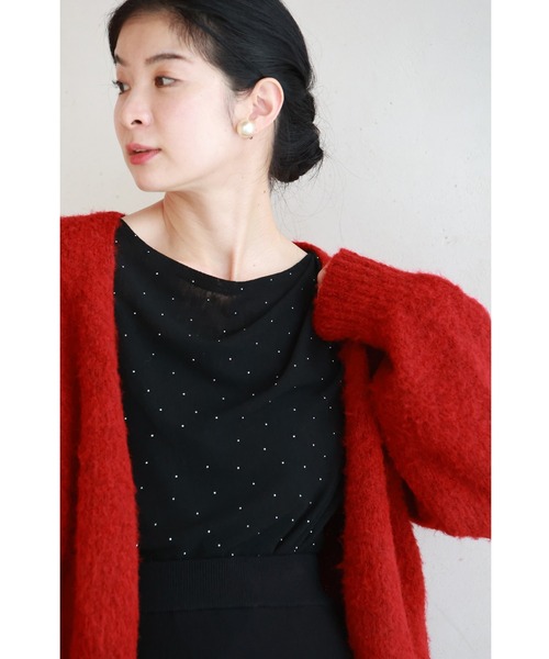 cawaii(カワイイ)の「ラインストーン煌めくドレープの薄手カットソートップス(Tシャツ/カットソー・レディース・グレー/ブラック・FREE)」の18枚目の写真