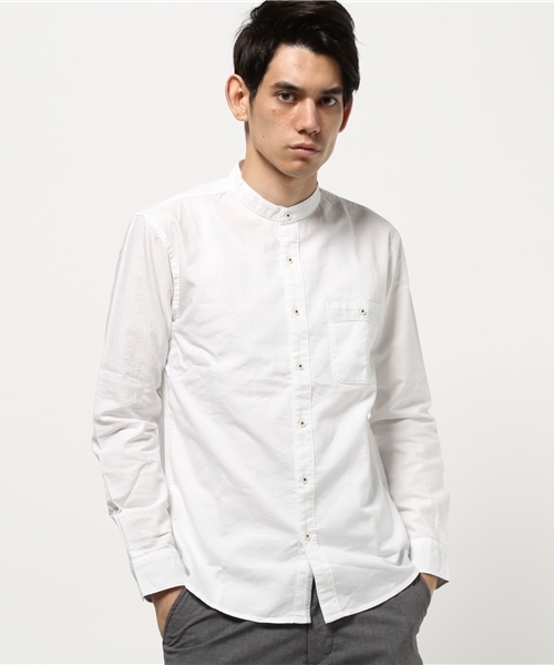 ikka（イッカ）の「ストレッチピーチオックスバンドカラー（シャツ/ブラウス・メンズ・ネイビー/ホワイト・MEDIUM/LARGE/X-LARGE）」の2枚目の写真