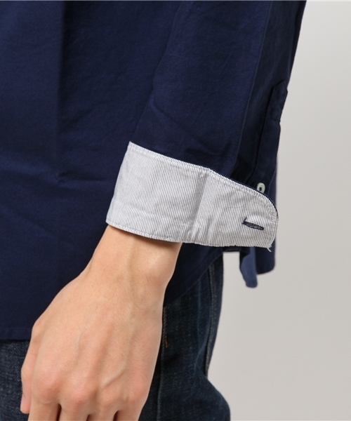 ikka（イッカ）の「ストレッチピーチオックスバンドカラー（シャツ/ブラウス・メンズ・ネイビー/ホワイト・MEDIUM/LARGE/X-LARGE）」の7枚目の写真