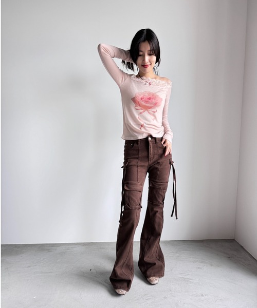 Y2K SYNAPSE FACTORY（ワイツーケー シナプスファクトリー）の「【scent of roses】レースオフショルダーインナーTシャツ（Tシャツ/カットソー・レディース・グレー/ピンク/アイボリー・FREE）」の19枚目の写真
