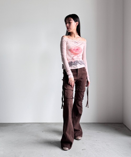 Y2K SYNAPSE FACTORY（ワイツーケー シナプスファクトリー）の「【scent of roses】レースオフショルダーインナーTシャツ（Tシャツ/カットソー・レディース・グレー/ピンク/アイボリー・FREE）」の15枚目の写真