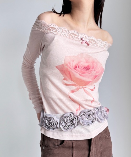 tシャツ 「scent of roses」レースオフショルダーインナーTシャツ レディース セール】【scent of roses】レースオフショルダーインナーT