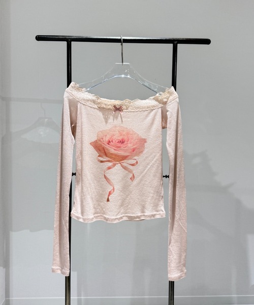 Y2K SYNAPSE FACTORY（ワイツーケー シナプスファクトリー）の「【scent of roses】レースオフショルダーインナーTシャツ（Tシャツ/カットソー・レディース・グレー/ピンク/アイボリー・FREE）」の4枚目の写真