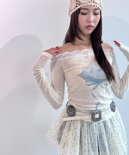 tシャツ 「scent of roses」レースオフショルダーインナーTシャツ レディース セール】【scent of roses】レースオフショルダーインナーT