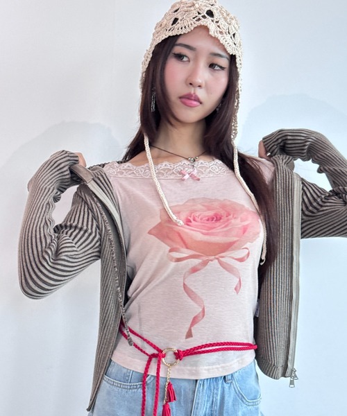 tシャツ 「scent of roses」レースオフショルダーインナーTシャツ レディース セール】【scent of roses】レースオフショルダーインナーT
