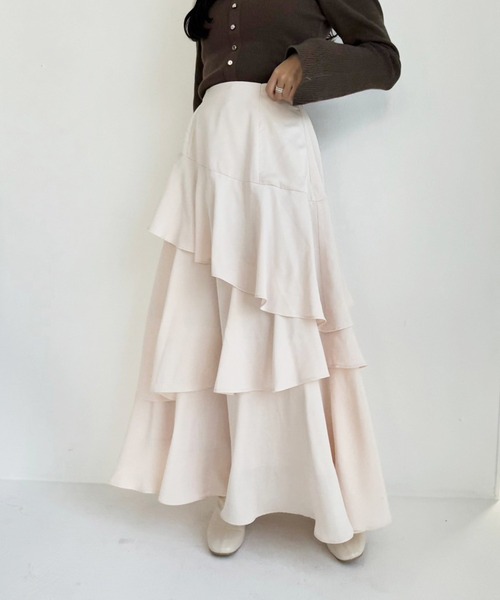 one after another NICE CLAUP（ワンアフターアナザーナイスクラップ）の「フリルロングスカート（スカート・レディース・ブラック/アイボリー/モカ・FREE）」の2枚目の写真