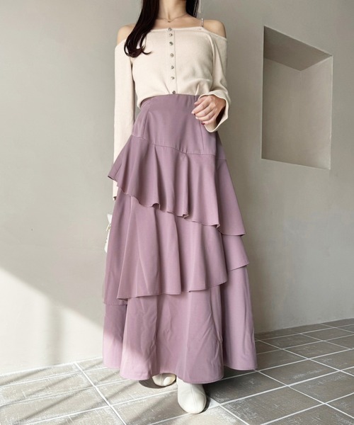 one after another NICE CLAUP（ワンアフターアナザーナイスクラップ）の「フリルロングスカート（スカート・レディース・ブラック/アイボリー/モカ・FREE）」の11枚目の写真