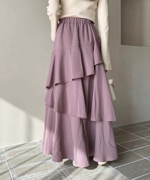 one after another NICE CLAUP（ワンアフターアナザーナイスクラップ）の「フリルロングスカート（スカート・レディース・ブラック/アイボリー/モカ・FREE）」の13枚目の写真