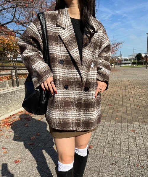 paravion（パラビオン）の「チェックオーバージャケットアウター（テーラードジャケット・レディース・ブラック/ブラウン/オレンジ・FREE）」の16枚目の写真