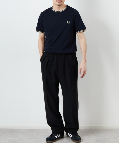 【ブラック】フレッドペリー ツインティップラインワンポイントロゴ刺繍Tシャツ FRED PERRY/フレッドペリー] ツインティップライン ワンポイント