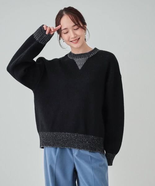 Cutie Blonde(キューティーブロンド)の「【S-LL】スウェットのように気軽に着られるニット(ニット/セーター・レディース・ベージュ/ライトグレー/ブラック/ブルー・01/02/03/04)」の9枚目の写真