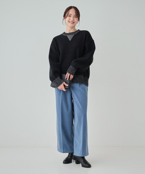 Cutie Blonde(キューティーブロンド)の「【S-LL】スウェットのように気軽に着られるニット(ニット/セーター・レディース・ベージュ/ライトグレー/ブラック/ブルー・01/02/03/04)」の11枚目の写真