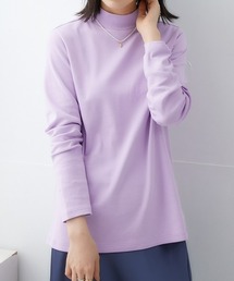 UVカット綿100%フライス素材ハイネックフレアチュニックTシャツ
