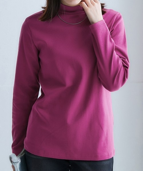 nissen（ニッセン）の「ＵＶカット綿１００％フライス素材ハイネックフレアチュニックTシャツ（Tシャツ/カットソー・レディース・ミント/ラベンダー/チャコール/グリーン/カーキ/ワイン/グリーン系その他/オフホワイト/ブルー/ブラック/ライトグレー・M/S/LL/L/3L）」の11枚目の写真