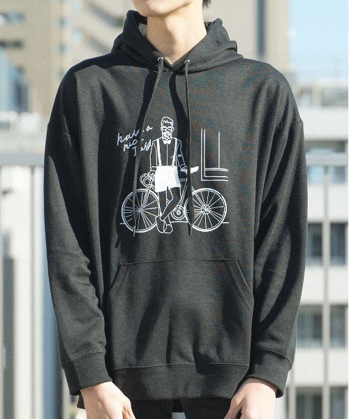 MODISH GAZE(モディシュガゼ)の「【MODISH GAZE】ゆる線画プリントビッグシルエットプルパーカー(パーカー・レディース・ブラック/ダークカーキ/ホワイト・MEDIUM)」の1枚目の写真