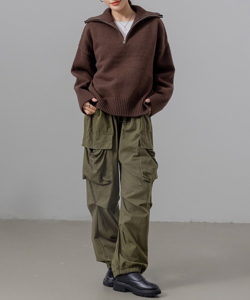 DAY CLOSET（デイ クローゼット）の「レディース 長袖2WAYハーフジップ/ハイネックリブニットトップス（ニット/セーター・レディース・ベージュ/ホワイト/ブラウン/ブラック/グレー・FREE）」の18枚目の写真