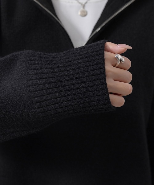 DAY CLOSET（デイ クローゼット）の「レディース 長袖2WAYハーフジップ/ハイネックリブニットトップス（ニット/セーター・レディース・ベージュ/ホワイト/ブラウン/ブラック/グレー・FREE）」の10枚目の写真