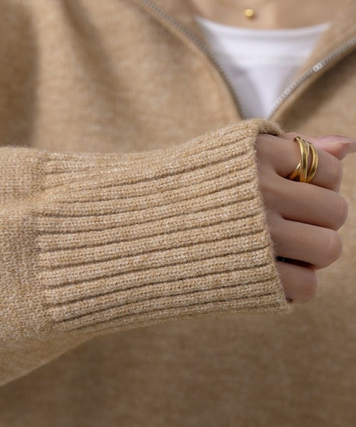 DAY CLOSET（デイ クローゼット）の「レディース 長袖2WAYハーフジップ/ハイネックリブニットトップス（ニット/セーター・レディース・ベージュ/ホワイト/ブラウン/ブラック/グレー・FREE）」の7枚目の写真