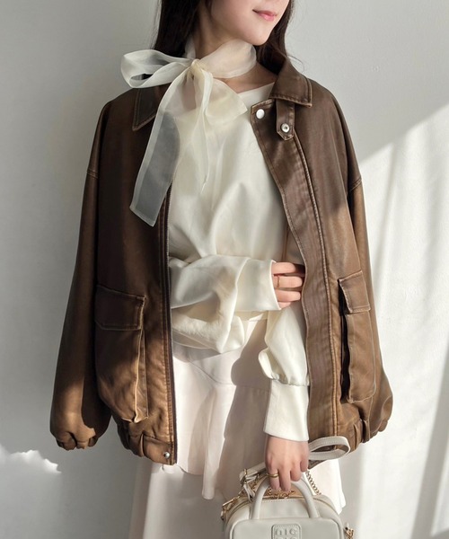 one after another NICE CLAUP（ワンアフターアナザーナイスクラップ）の「リボン付きワンショルトップス（Tシャツ/カットソー・レディース・イエロー/ネイビー/杢グレー/アイボリー/ベージュ・FREE）」の8枚目の写真