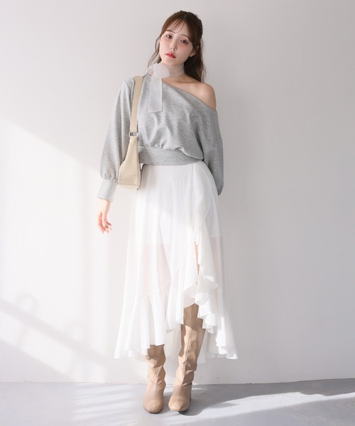 one after another NICE CLAUP（ワンアフターアナザーナイスクラップ）の「リボン付きワンショルトップス（Tシャツ/カットソー・レディース・イエロー/ネイビー/杢グレー/アイボリー/ベージュ・FREE）」の17枚目の写真