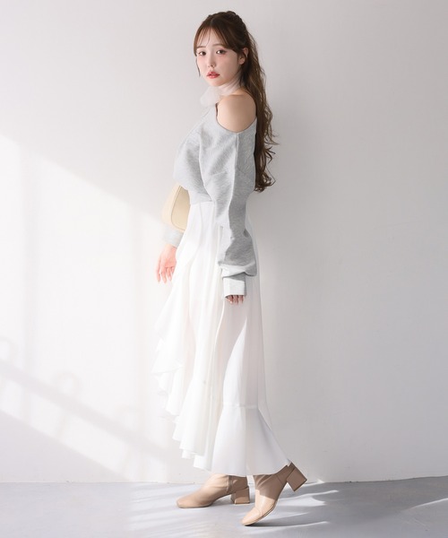 one after another NICE CLAUP（ワンアフターアナザーナイスクラップ）の「リボン付きワンショルトップス（Tシャツ/カットソー・レディース・イエロー/ネイビー/杢グレー/アイボリー/ベージュ・FREE）」の18枚目の写真