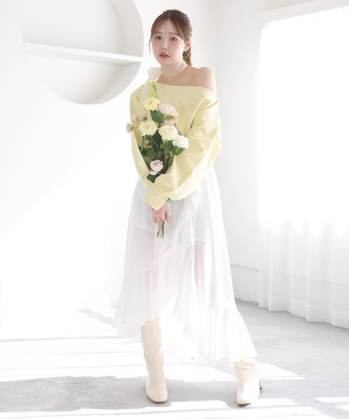 one after another NICE CLAUP（ワンアフターアナザーナイスクラップ）の「リボン付きワンショルトップス（Tシャツ/カットソー・レディース・イエロー/ネイビー/杢グレー/アイボリー/ベージュ・FREE）」の21枚目の写真