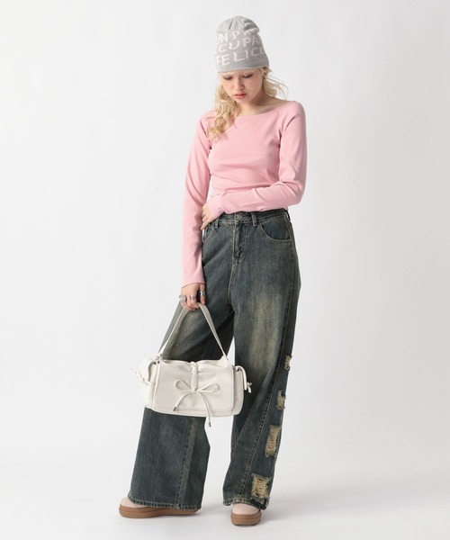 FOREVER 21(フォーエバー トゥエンティーワン)の「【2025SS】ボートネックロングTシャツ(Tシャツ/カットソー・レディース・ブラック×ホワイト/ピンク/ブラック/オフホワイト・SMALL/MEDIUM)」の6枚目の写真