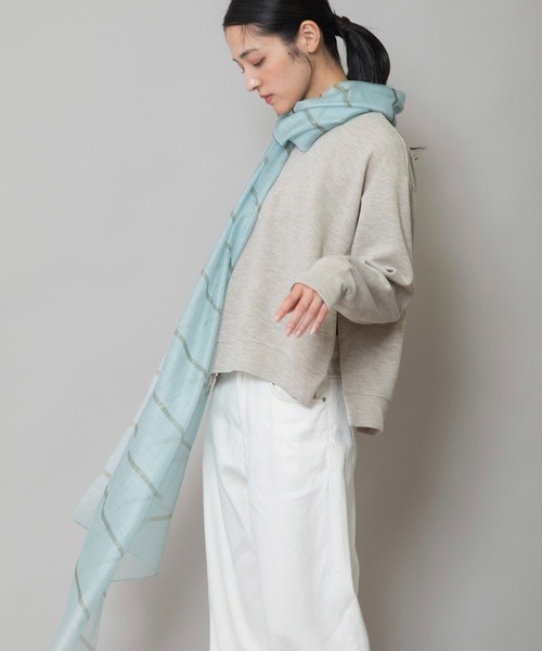 Munich(ミューニック)の「シルクミックスストライプストール(ストール/ショール・レディース・ベージュ/ホワイト/ミント/グレー・FREE)」の7枚目の写真