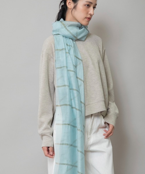 Munich(ミューニック)の「シルクミックスストライプストール(ストール/ショール・レディース・ベージュ/ホワイト/ミント/グレー・FREE)」の6枚目の写真