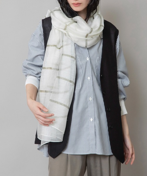 Munich(ミューニック)の「シルクミックスストライプストール(ストール/ショール・レディース・ベージュ/ホワイト/ミント/グレー・FREE)」の13枚目の写真