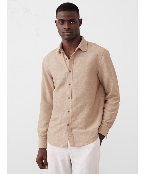 BANANA REPUBLIC FACTORY STORE(バナナリパブリック ファクトリーストア)の「BANANA REPUBLIC FACTORY STORE リネンブレンドシャツ(シャツ/ブラウス・メンズ・グリーン/ピンク/ブラウン/ホワイト/ホワイト×ブラック/ライトブルー/ベージュ/ストライプ・XL/L/M/S)」の4枚目の写真