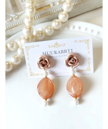 【MUURABBTI】薔薇とマーブルビーズのピアス(MA)