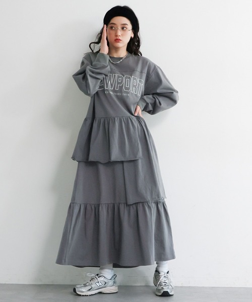 RAGEBLUE（レイジブルー）の「ナンバリング/カレッジ刺繍フリルデザインワンピース（ワンピース・レディース・ネイビー/グレー・FREE）」の3枚目の写真