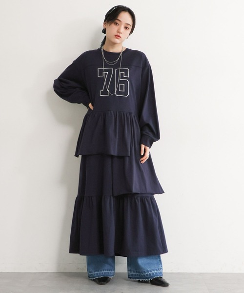 RAGEBLUE（レイジブルー）の「ナンバリング/カレッジ刺繍フリルデザインワンピース（ワンピース・レディース・ネイビー/グレー・FREE）」の10枚目の写真