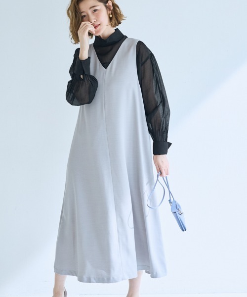 SMILE LAND（スマイルランド）の「＜大きいサイズ＞VネックAラインジャンパースカート【OtonaSMILE】（ジャンパースカート・レディース・ライトグレー/ネイビー・L/LL/3L/4L/5L）」の6枚目の写真