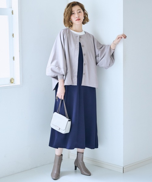 SMILE LAND（スマイルランド）の「＜大きいサイズ＞VネックAラインジャンパースカート【OtonaSMILE】（ジャンパースカート・レディース・ライトグレー/ネイビー・L/LL/3L/4L/5L）」の10枚目の写真