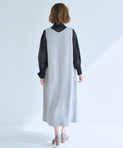 SMILE LAND（スマイルランド）の「＜大きいサイズ＞VネックAラインジャンパースカート【OtonaSMILE】（ジャンパースカート・レディース・ライトグレー/ネイビー・L/LL/3L/4L/5L）」の12枚目の写真