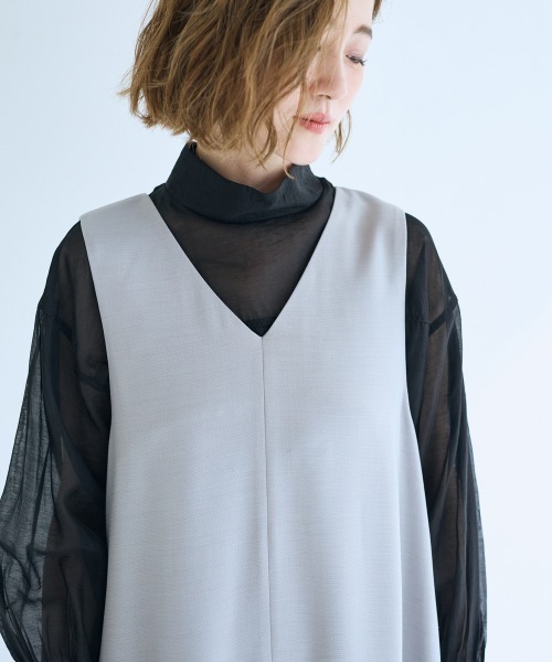 SMILE LAND（スマイルランド）の「＜大きいサイズ＞VネックAラインジャンパースカート【OtonaSMILE】（ジャンパースカート・レディース・ライトグレー/ネイビー・L/LL/3L/4L/5L）」の14枚目の写真