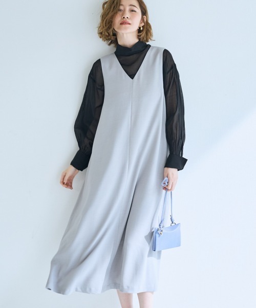 SMILE LAND（スマイルランド）の「＜大きいサイズ＞VネックAラインジャンパースカート【OtonaSMILE】（ジャンパースカート・レディース・ライトグレー/ネイビー・L/LL/3L/4L/5L）」の17枚目の写真