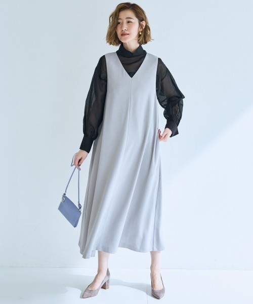 SMILE LAND（スマイルランド）の「＜大きいサイズ＞VネックAラインジャンパースカート【OtonaSMILE】（ジャンパースカート・レディース・ライトグレー/ネイビー・L/LL/3L/4L/5L）」の18枚目の写真