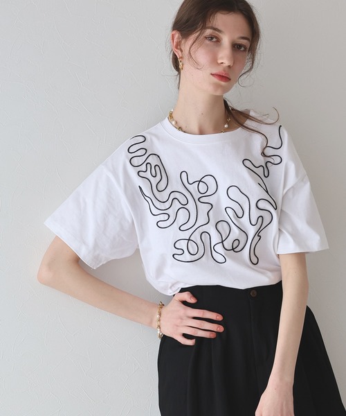 VIVETTA ヴィヴェッタ Tシャツ 刺繍 ホワイト 落書き刺繍Tシャツ≪洗濯機で洗える≫ | VICKY（Women）/ビッキー