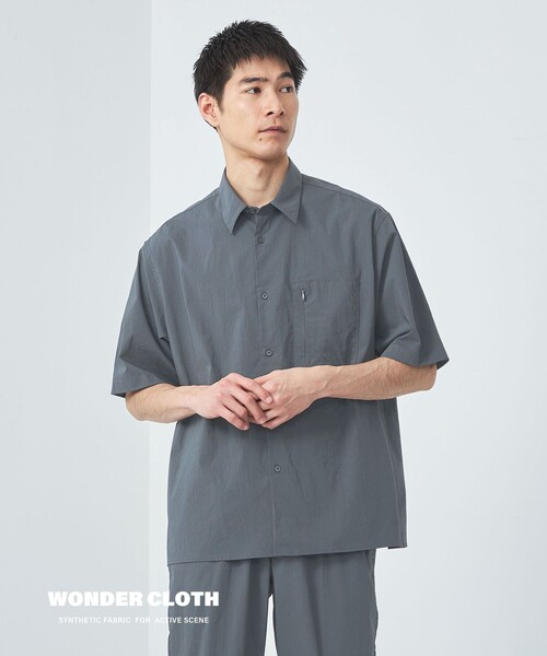 green label relaxing（グリーンレーベルリラクシング）の「WONDER CLOTH ジャストルーズ レギュラーカラー 半袖 シャツ -ストレッチ・接触冷感・吸水速乾-（シャツ/ブラウス・メンズ・ダークグレー/ブラック/ネイビー・XL/L/M/S）」の10枚目の写真