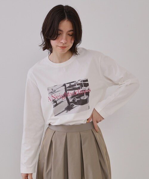 OPAQUE.CLIP(オペークドットクリップ)の「◆フォトプリントロングTシャツ【洗濯機洗い可】(Tシャツ/カットソー・レディース・チャコール/ホワイト系3/ホワイト系1・00)」の1枚目の写真