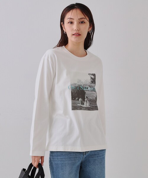 OPAQUE.CLIP(オペークドットクリップ)の「◆フォトプリントロングTシャツ【洗濯機洗い可】(Tシャツ/カットソー・レディース・チャコール/ホワイト系3/ホワイト系1・00)」の2枚目の写真