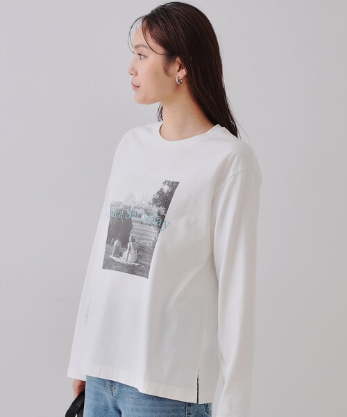 OPAQUE.CLIP(オペークドットクリップ)の「◆フォトプリントロングTシャツ【洗濯機洗い可】(Tシャツ/カットソー・レディース・チャコール/ホワイト系3/ホワイト系1・00)」の19枚目の写真
