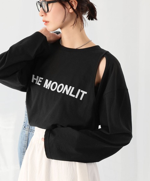 Ampirula(アンピルーラ)の「スリットショルダープリントロングスリーブTシャツ(Tシャツ/カットソー・レディース・ブラック×ホワイト/ホワイト×ブラック・FREE)」の12枚目の写真