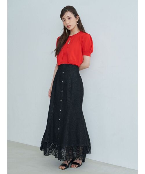 MERCURYDUO(マーキュリーデュオ)の「レース切替デニムスカート【セットアップ着用可】(スカート・レディース・ブラック/ライトブルー・MEDIUM/SMALL)」の8枚目の写真