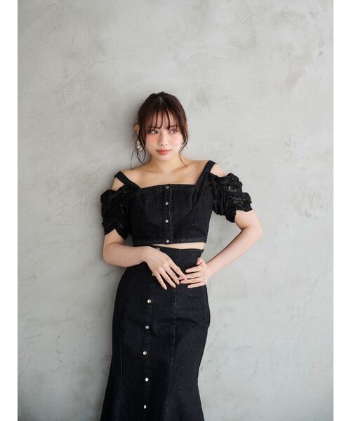 MERCURYDUO(マーキュリーデュオ)の「レース切替デニムスカート【セットアップ着用可】(スカート・レディース・ブラック/ライトブルー・MEDIUM/SMALL)」の13枚目の写真